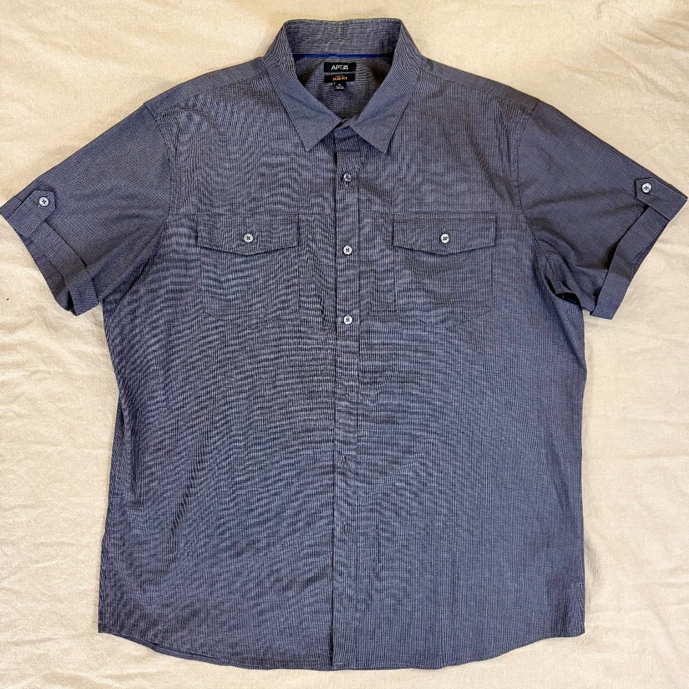 APT.9 Men’s Short Sleeve Button-Up Shirt – XL Slim Fit – Stretch – Gray Pattern